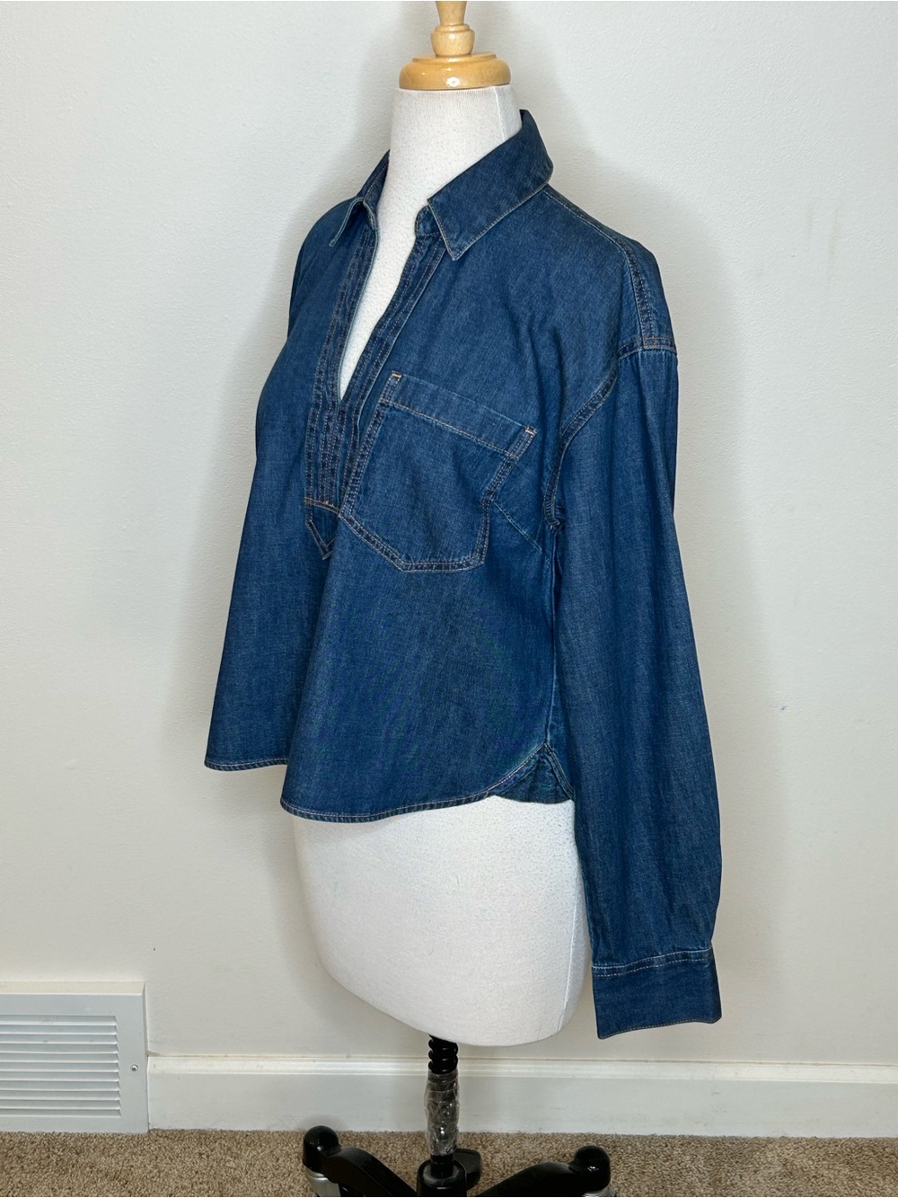 Veronica Beard Khai Popover Denim Shirt Top Women's Size 4 Luxury - Picture 9 of 13